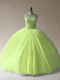 Yellow Green Ball Gowns Beading Quinceanera Gowns Lace Up Tulle Sleeveless Floor Length