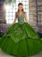Sleeveless Floor Length Beading and Embroidery Lace Up Quinceanera Gown with Olive Green