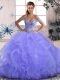 Sleeveless Tulle Asymmetrical Lace Up Vestidos de Quinceanera in Lavender with Beading and Ruffles