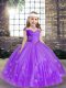 Lavender Kids Pageant Dress Party and Wedding Party with Beading and Hand Made Flower Straps Sleeveless Lace Up