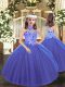 Charming Blue Ball Gowns Halter Top Sleeveless Tulle Floor Length Lace Up Appliques Little Girls Pageant Gowns
