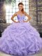 Enchanting Lavender Tulle Lace Up Quinceanera Gown Sleeveless Floor Length Beading and Ruffles