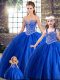 Perfect Blue Ball Gowns Tulle Sweetheart Sleeveless Beading Lace Up Quinceanera Dress Brush Train
