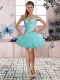 Flirting Aqua Blue Off The Shoulder Lace Up Beading and Ruffles Homecoming Gowns Sleeveless