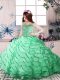 Sleeveless Organza Court Train Lace Up Pageant Dresses in Apple Green with Beading and Ruffled Layers