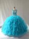 Noble Baby Blue Sleeveless Floor Length Beading and Ruffles Lace Up Vestidos de Quinceanera