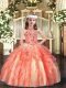 Perfect Orange Red Halter Top Lace Up Appliques and Ruffles Pageant Gowns Sleeveless