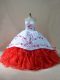 White And Red Sleeveless Satin and Organza Court Train Lace Up Quince Ball Gowns for Sweet 16 and Quinceanera