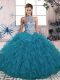 Fabulous Floor Length Teal Quinceanera Dress Tulle Sleeveless Beading and Ruffles