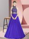 Tulle Halter Top Sleeveless Backless Beading Juniors Evening Dress in Purple