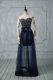 Beautiful Navy Blue Empire Sweetheart Sleeveless Tulle Floor Length Lace Up Beading and Bowknot Evening Dress