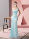 Light Blue Column/Sheath One Shoulder Sleeveless Lace Floor Length Criss Cross Beading and Lace Homecoming Dress