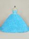 Glamorous Baby Blue Lace Up Sweetheart Beading and Ruffles 15 Quinceanera Dress Organza Sleeveless Court Train