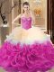 Fabric With Rolling Flowers Sweetheart Sleeveless Lace Up Beading and Ruffles Quinceanera Dress in Multi-color