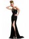Backless Prom Evening Gown Black for Prom and Party and Military Ball with Beading Brush Train