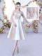 Popular Satin 3 4 Length Sleeve Tea Length Bridesmaid Dresses and Lace and Belt