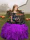 Elegant Eggplant Purple and Purple Sleeveless Embroidery and Ruffles Floor Length Kids Formal Wear