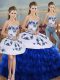 Pretty Floor Length Royal Blue 15 Quinceanera Dress Organza Sleeveless Embroidery and Ruffled Layers and Bowknot