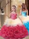 Sleeveless Fabric With Rolling Flowers Floor Length Lace Up Child Pageant Dress in Multi-color with Beading