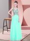 Deluxe Apple Green Tulle Zipper V-neck Sleeveless Floor Length Prom Evening Gown Beading