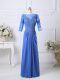 Customized Floor Length Blue Dress for Prom Chiffon Half Sleeves Lace