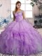Lavender Lace Up Off The Shoulder Beading and Ruffles Quince Ball Gowns Organza Sleeveless