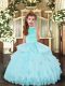 Adorable Halter Top Sleeveless Backless Kids Pageant Dress Aqua Blue Tulle