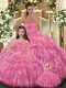 Great Rose Pink Sleeveless Organza Lace Up 15th Birthday Dress for Sweet 16 and Quinceanera