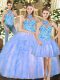 High Quality Tulle Halter Top Sleeveless Lace Up Embroidery Sweet 16 Quinceanera Dress in Multi-color