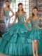Teal Straps Neckline Beading and Ruffled Layers Quince Ball Gowns Sleeveless Lace Up
