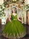 Top Selling Olive Green Ball Gowns Embroidery Kids Formal Wear Backless Tulle Sleeveless Floor Length