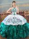Ball Gowns Quinceanera Dress Turquoise Halter Top Organza Sleeveless Floor Length Lace Up