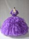 Sleeveless Taffeta Floor Length Lace Up Quinceanera Gowns in Purple with Beading and Ruffles