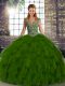Discount Olive Green Sleeveless Floor Length Beading and Ruffles Lace Up Ball Gown Prom Dress