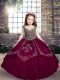 Fuchsia Straps Neckline Embroidery Little Girls Pageant Dress Sleeveless Lace Up