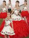 Traditional Embroidery and Ruffles Sweet 16 Dress White And Red Lace Up Sleeveless Floor Length