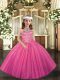 Hot Pink Tulle Lace Up Little Girls Pageant Dress Wholesale Sleeveless Floor Length Appliques