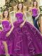 Purple Lace Up Quinceanera Dress Beading and Ruffles Sleeveless Floor Length