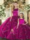 Fuchsia Ball Gowns Ruffles Quince Ball Gowns Lace Up Tulle Sleeveless Floor Length