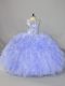High Class Lavender Ball Gowns Scoop Sleeveless Organza Floor Length Lace Up Beading and Ruffles Quinceanera Dresses