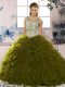 Sweet Ball Gowns 15th Birthday Dress Olive Green Scoop Organza Sleeveless Floor Length Lace Up
