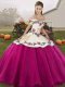 Vintage Sleeveless Floor Length Embroidery Lace Up Quinceanera Gowns with Fuchsia