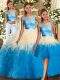 Fashion Floor Length Multi-color Quinceanera Gown Organza Sleeveless Lace and Ruffles