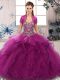 Beading and Ruffles Quinceanera Gown Fuchsia Lace Up Sleeveless Floor Length