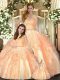 Graceful Organza Sweetheart Sleeveless Lace Up Beading and Ruffles Ball Gown Prom Dress in Orange