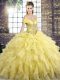 Enchanting Brush Train Ball Gowns Quinceanera Gowns Yellow Off The Shoulder Organza Sleeveless Lace Up
