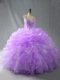 Hot Sale Lavender Organza Zipper Straps Sleeveless Floor Length Sweet 16 Quinceanera Dress Beading and Ruffles