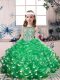 Green Organza Lace Up Little Girl Pageant Dress Sleeveless Floor Length Beading and Ruffles