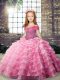 Beading and Ruffled Layers Pageant Dress Wholesale Rose Pink Lace Up Sleeveless Brush Train