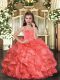 Trendy Coral Red Little Girls Pageant Dress Party and Sweet 16 and Wedding Party with Ruffles Straps Sleeveless Lace Up
